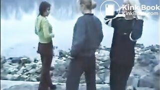 3 Girls Shitting together outdoors