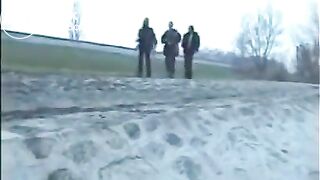 3 Girls Shitting together outdoors