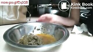 Woman shits in a bowl