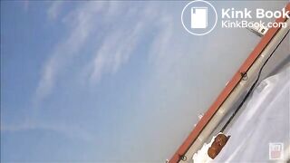 Cute Japanese lady poops in front of camera at rooftop for money