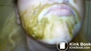 Chubby blonde scat play