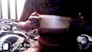 Filthy scat smear on couch with dildo