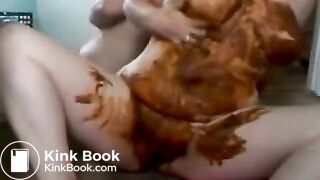 BBW woman smears shit all over her body