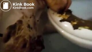 Licking a shitty toilet