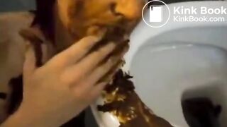 Licking a shitty toilet