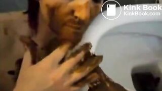 Licking a shitty toilet