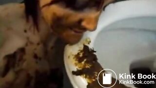 Licking a shitty toilet