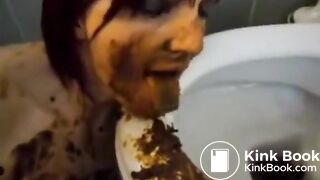 Licking a shitty toilet