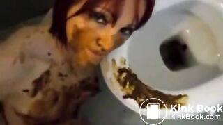 Licking a shitty toilet