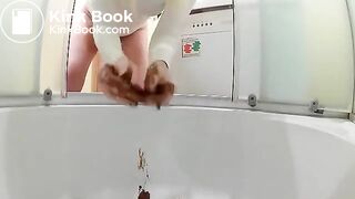 Amateur girl rubbing fresh shit on her shaved pussy