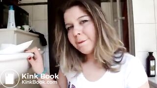 Blonde pooping in pantyhose