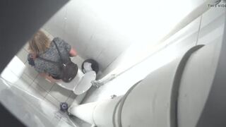 Blonde lady shit in toilet