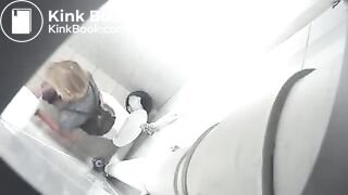 Blonde lady shit in toilet