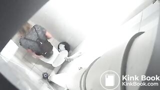 Blonde lady shit in toilet