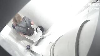 Blonde lady shit in toilet