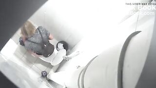 Blonde lady shit in toilet