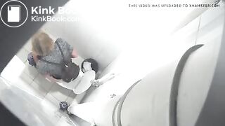 Blonde lady shit in toilet
