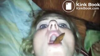 Blonde girlfriend swallow shit