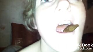 Blonde girlfriend swallow shit