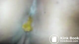 Amateur ebony girl pooping in the public toilet