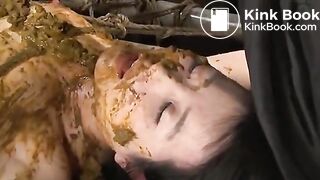 Cute lady shits on a beautiful bounded girl while strangers stimulate her to orgasm