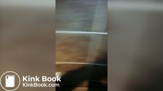 Woman shitting public toilet at restaurant.