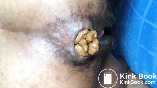 Hairy Ebony Pushes out a Fat Turd (HD)