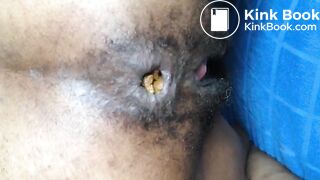 Hairy Ebony Pushes out a Fat Turd (HD)