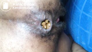 Hairy Ebony Pushes out a Fat Turd (HD)