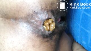 Hairy Ebony Pushes out a Fat Turd (HD)
