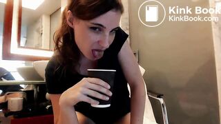 Girl shits in cup and tastes