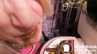 Granny eating shit