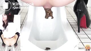 Sweet girl in uniform dropped little turds in the college WC