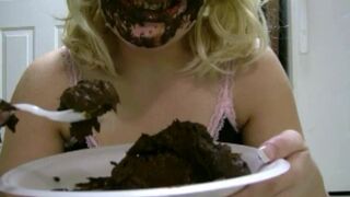 Blonde Masked Woman Eating Her Poop in a Plate