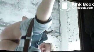 Girl has a diarrhea in the street toilet