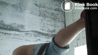 Girl has a diarrhea in the street toilet