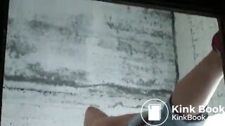 Girl has a diarrhea in the street toilet