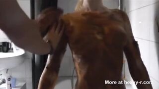 Beautiful girl covered with her own shit