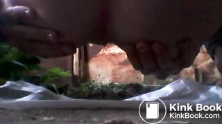 Many farts and shit outdoor. Nice close-up video