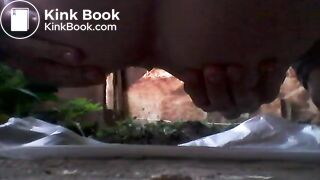 Many farts and shit outdoor. Nice close-up video