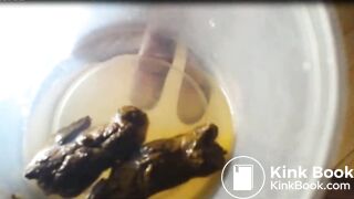 Mature Ebony Shitting in little Container Bowl