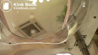 Cute girl is unhappy with the toilet