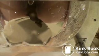 Cute girl is unhappy with the toilet