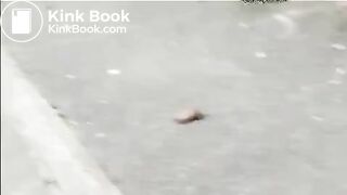 Mature woman shitting on the street