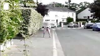 Mature woman shitting on the street