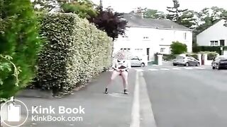 Mature woman shitting on the street