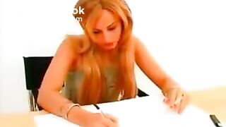 Sexy girl piss and shits on table