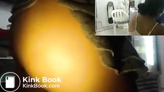 Really cute girl drills her dirty ass in a shop