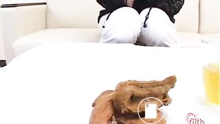 Girl eats, then shits with a nice straining expression on her face