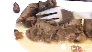 Girl eats, then shits with a nice straining expression on her face